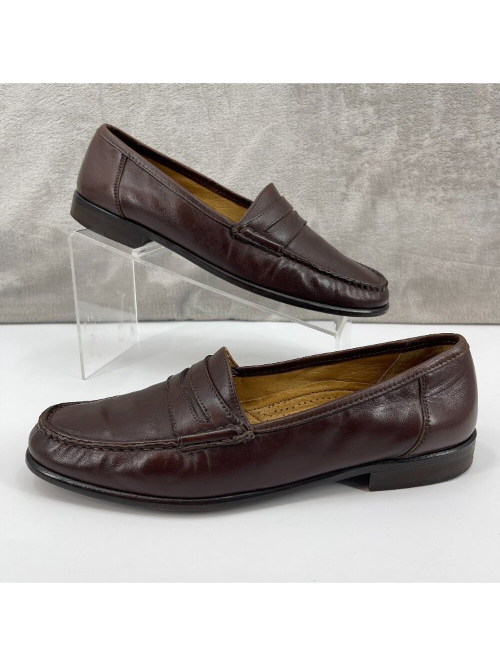 Zelli Brown Leather Slip On Penny Loafers Handmade in Italy Classic